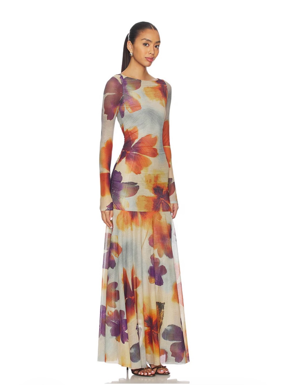 NWT Free People Sunnei Mesh Maxi Dress Sunrise Combo Floral Medium - Picture 2 of 5